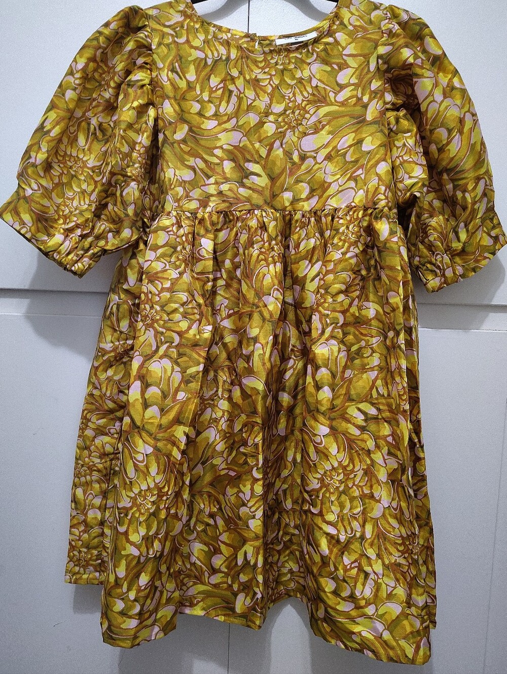 NWT Kika Vargas x Target Gold Mum Floral Puff Sleeve Mini Babydoll Dress Medium